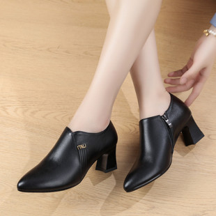 舒适妈妈鞋 深口单鞋 春秋新款 软皮软底不累脚女鞋 女真皮尖头高跟鞋