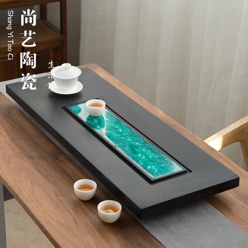 天然整块乌金石头茶盘日式家用简约长方形干泡创意大理石茶台茶海