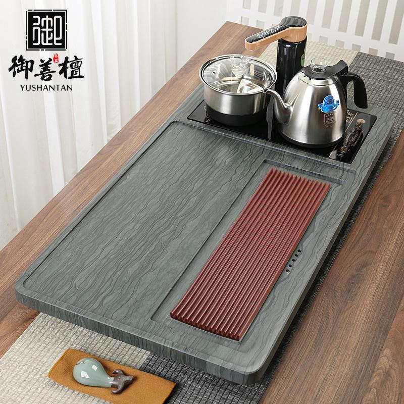 整块天然皇庭玉石茶盘木纹石茶台全自动电器一体家用功夫茶具套装