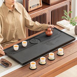 一帆风顺乌金石茶盘整块天然石材石头茶盘家用大小号排水茶台茶盘