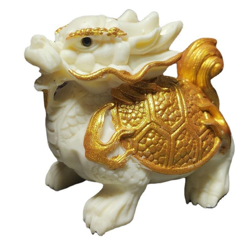 描金款龙龟象牙果雕刻龙龟把件家居桌面办公室工艺品车载摆件