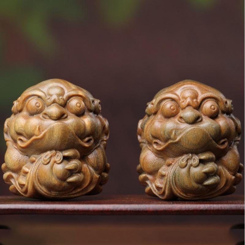 绿檀木雕元宝貔貅茶宠手把件 貔貅抱球文玩把件男士盘玩摆件礼品
