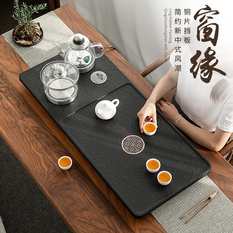新款天然乌金石茶盘家用茶盘电磁炉款一体式套装自动上水厂家直供