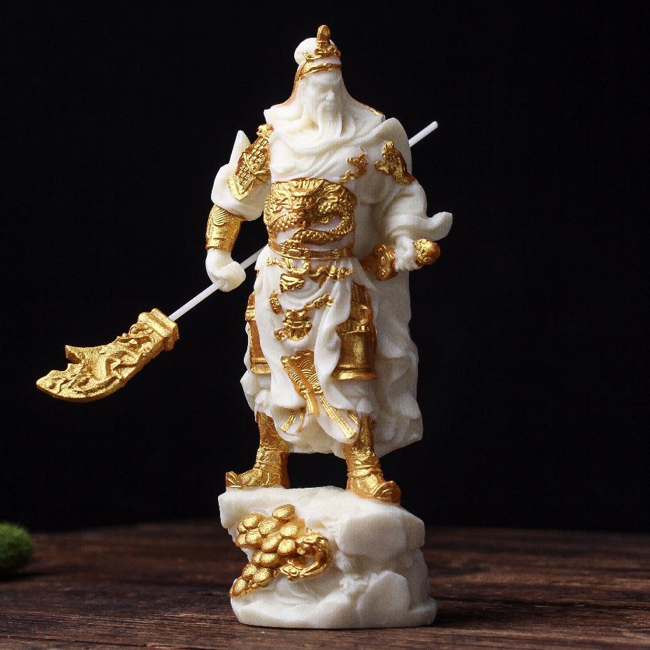 象牙果描镀金霸气关二爷立刀关公武财神佛像20*9*5.5cm工艺品摆件