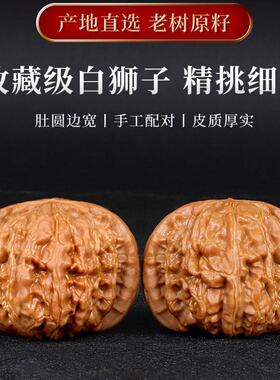 文玩核桃狮子头手把件女士收藏级闷尖古玩男生白狮子核桃手玩