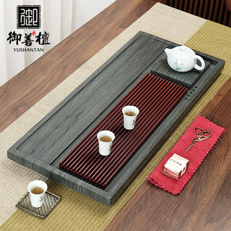天然整块皇庭绿纹石家用办公现代简约直排水茶盘功夫茶具可刻logo