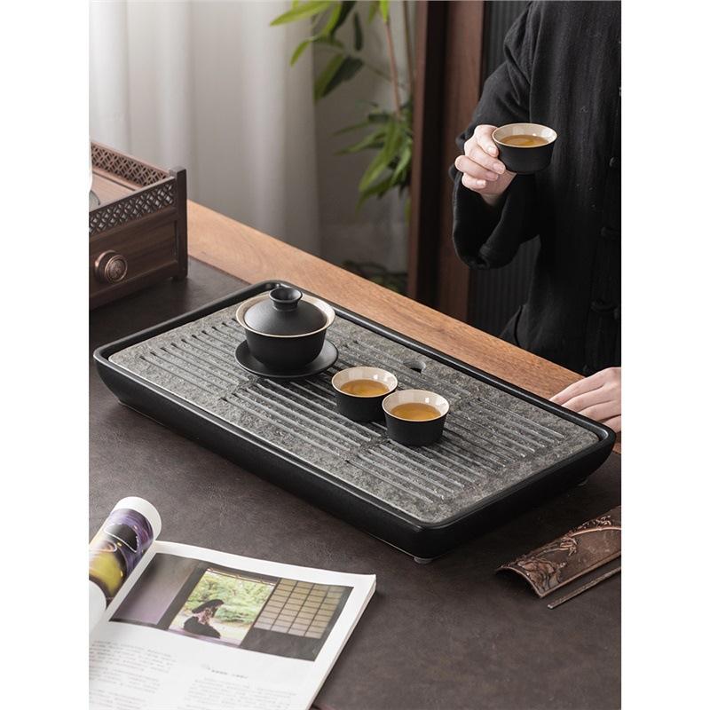 天然乌金石陶瓷茶盘家用客厅泡茶台排储水茶海小型功夫茶具茶托盘