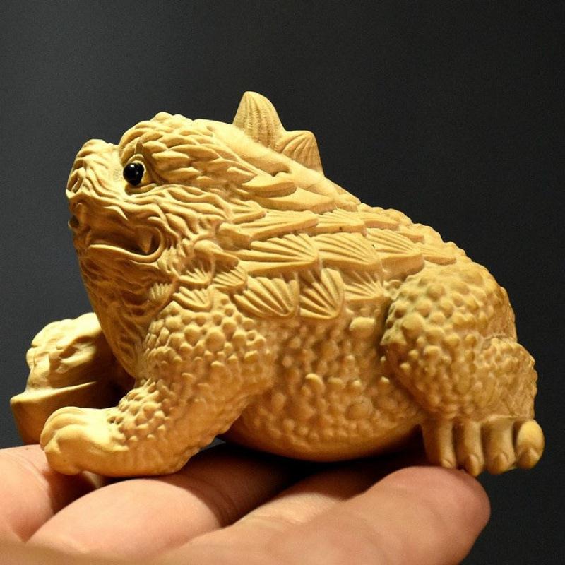 黄杨木雕三足金蟾手把件 实木雕刻蟾蜍文玩摆件茶宠装饰工艺品