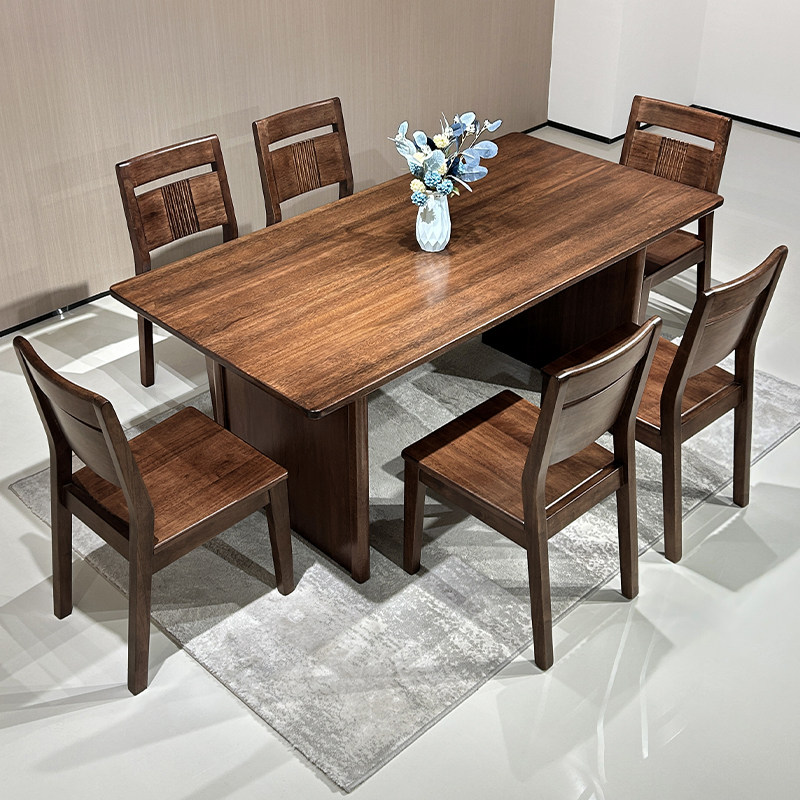 全实木餐桌组合家用简约现代胡桃木大板桌子6/8/10人长方形饭桌