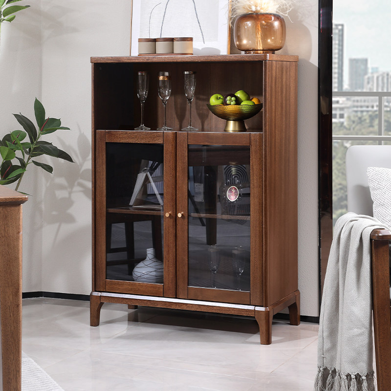 现代简约全实木酒柜边柜储物矮柜胡桃木家用小户型客厅展示立柜