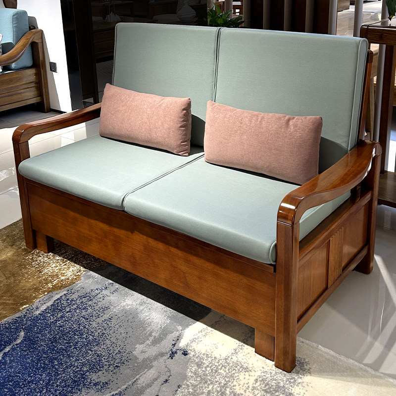 胡桃木沙发组合客厅家用小户型新中式冬夏两用新款全实木储物沙发