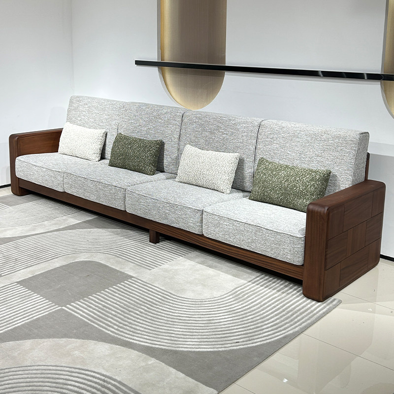 现代简约全实木沙发客厅直排核桃木单两三四人位小户型2026新款