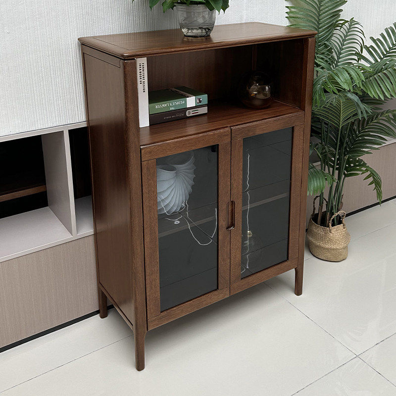 简约现代胡桃木矮边柜餐客厅家用全实木酒柜储物小户型新款置物柜
