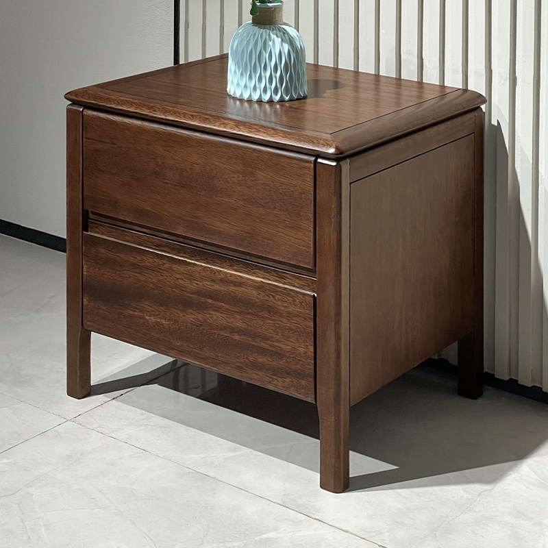 现代简约家用卧室胡桃木床头柜全实木床边柜极简储物柜抽屉收纳柜