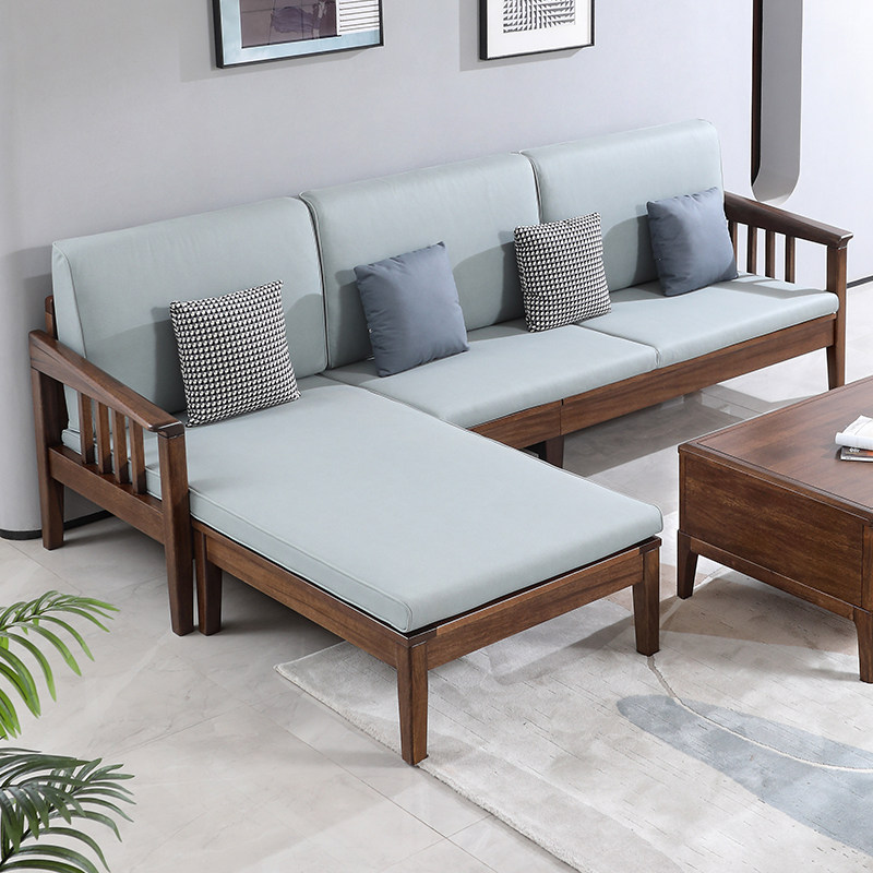 全实木沙发客厅家用简约现代胡桃木原木质小户型直排两三人位沙发