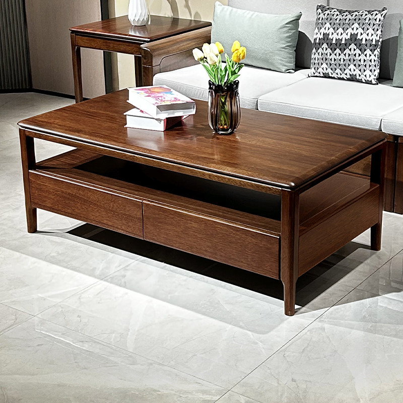 全实木茶几简约现代小户型客厅胡桃木长方形茶桌茶台家用木质家具