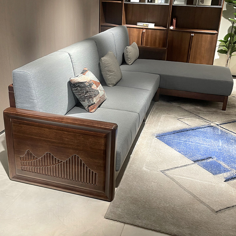 全实木沙发现代简约胡桃木转角沙发客厅小户型家用布艺组合沙发