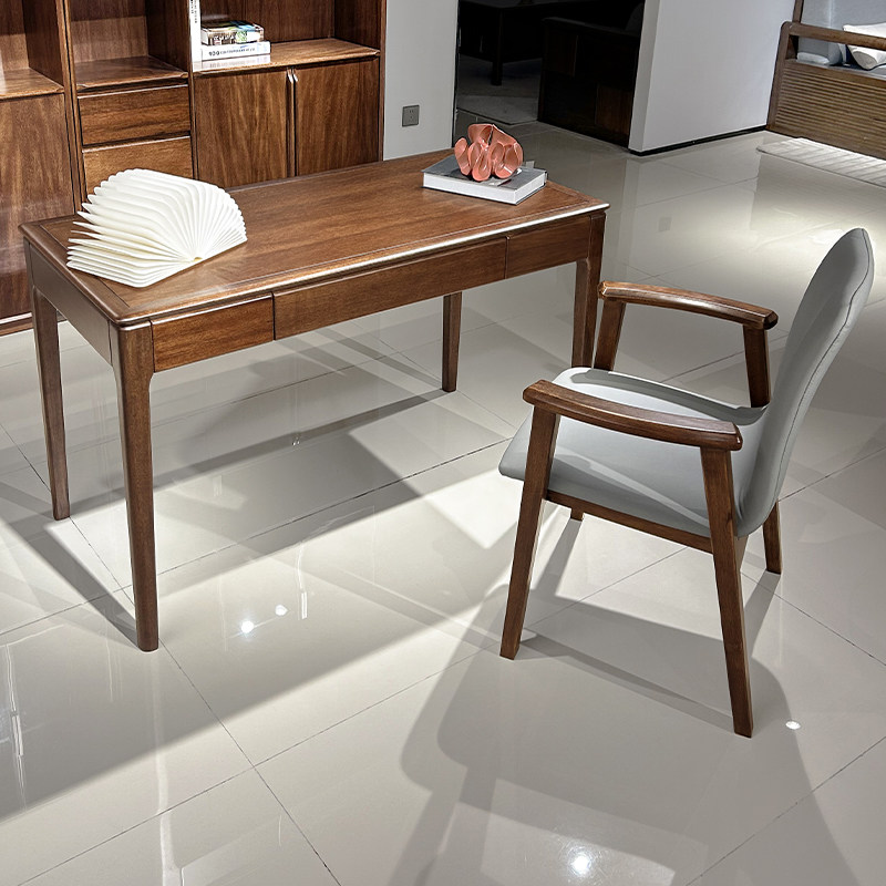 胡桃木书桌现代简约全实木家用写字台办公桌电脑桌卧室书房桌子