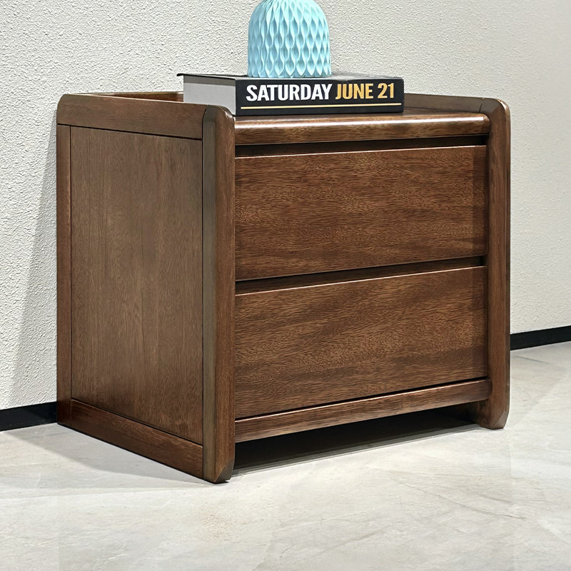 全实木床头柜现代简约胡桃木双抽储物柜卧室床头置物柜家用收纳柜