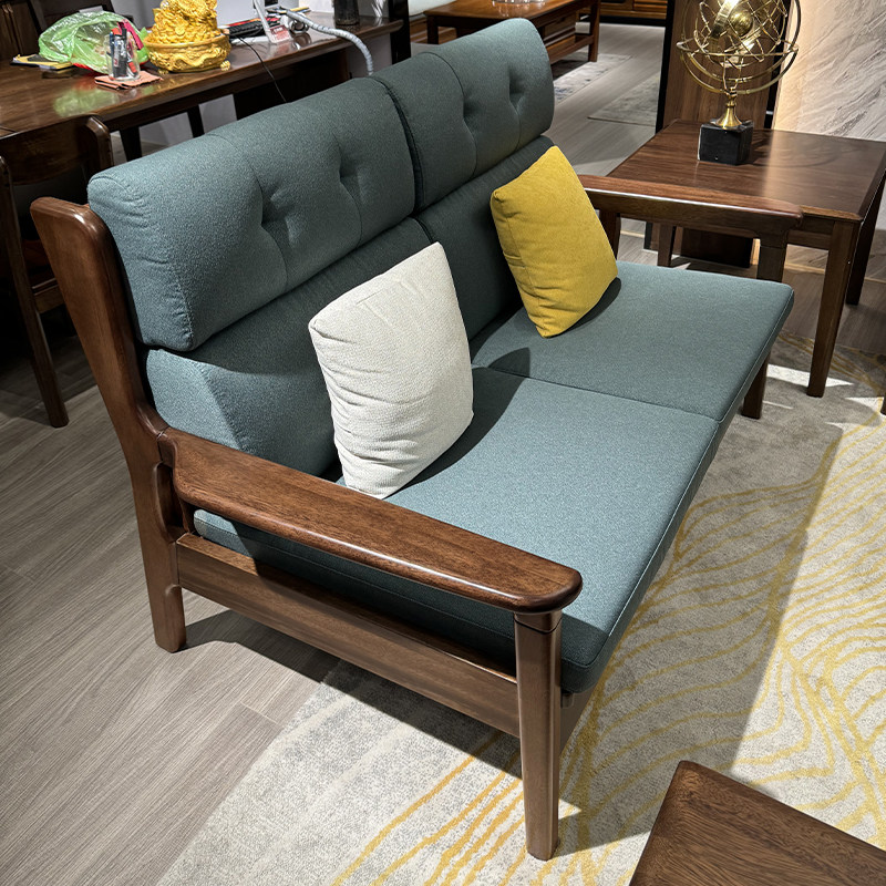 简约现代全实木直排沙发客厅家用小户型胡桃木冬夏两用单两三人位