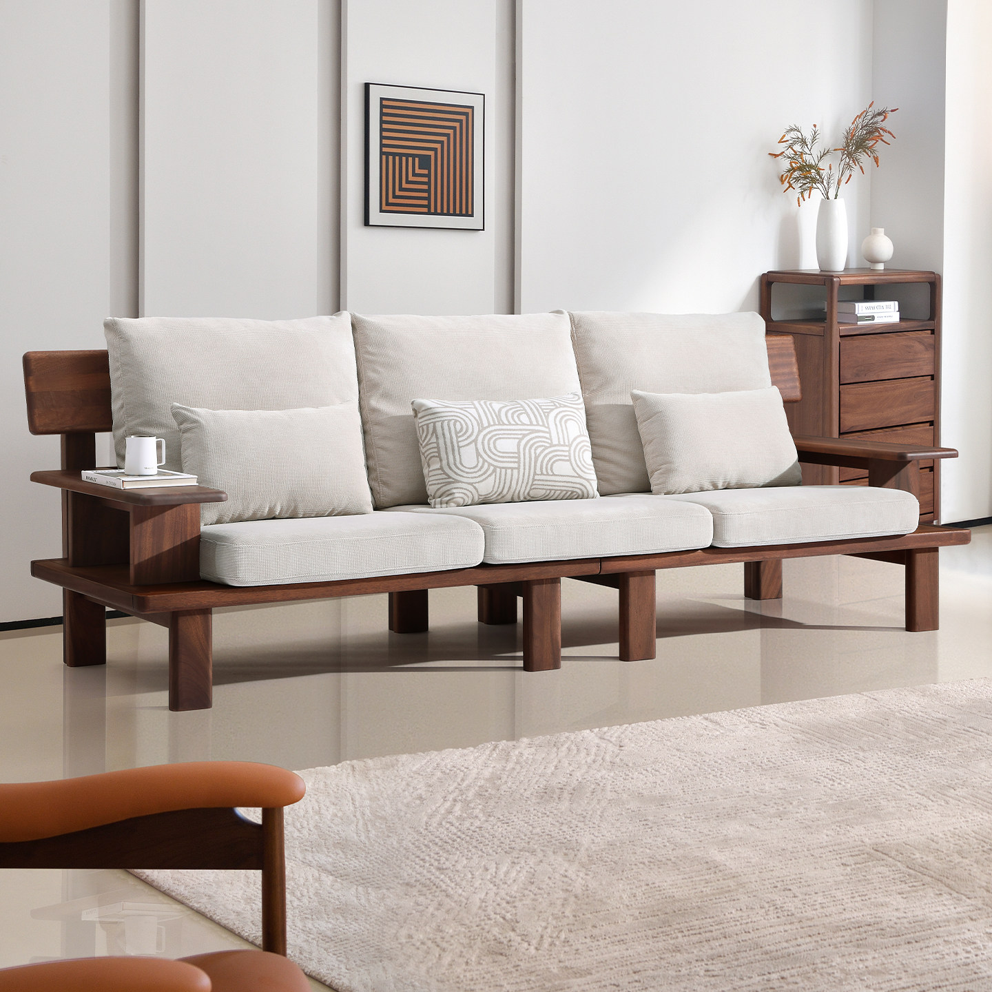 全实木沙发客厅家用现代简约小户型可拆洗布艺沙发四人位冬夏两用