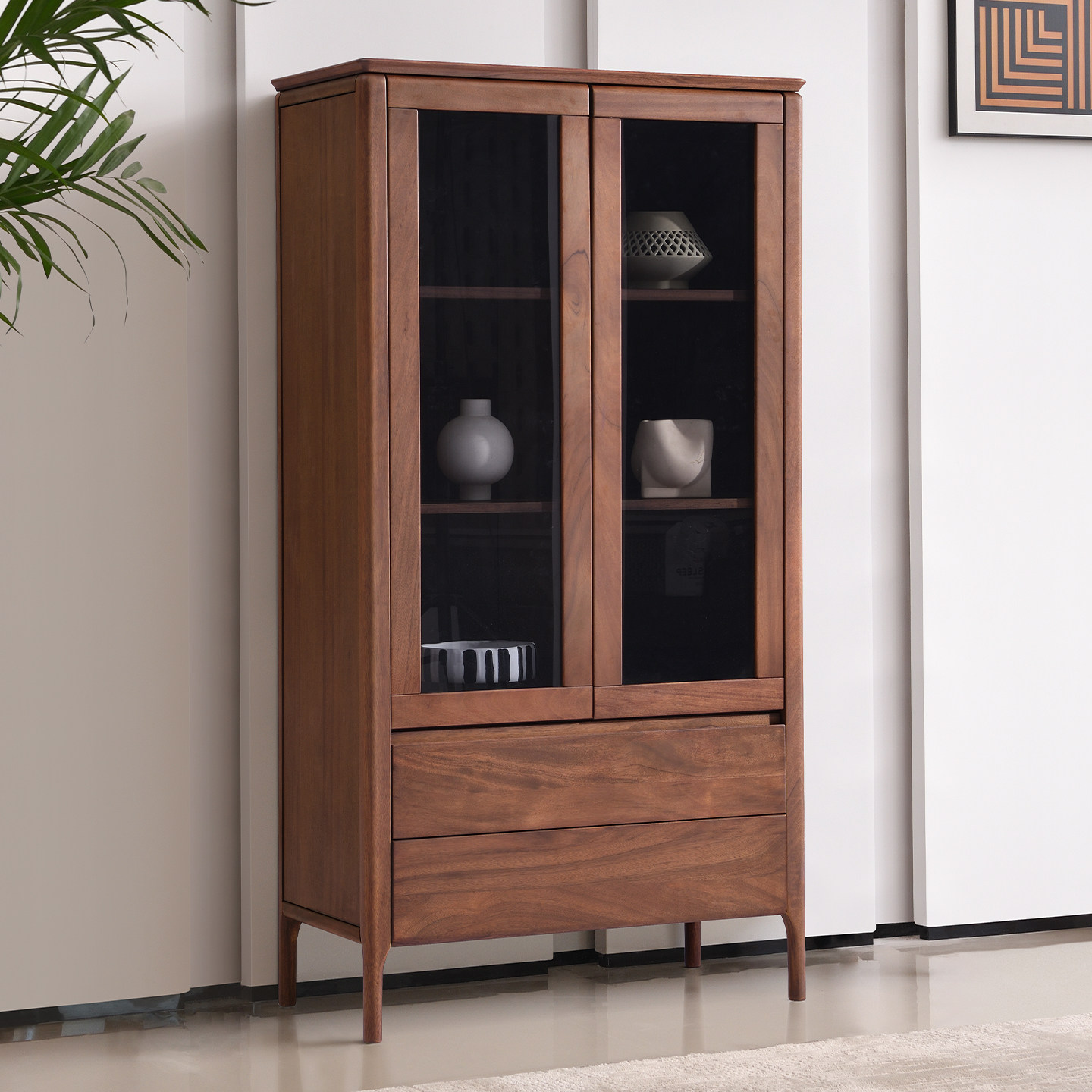 全实木高柜客厅现代简约展示柜酒柜储物收纳柜靠墙边柜家用置物柜