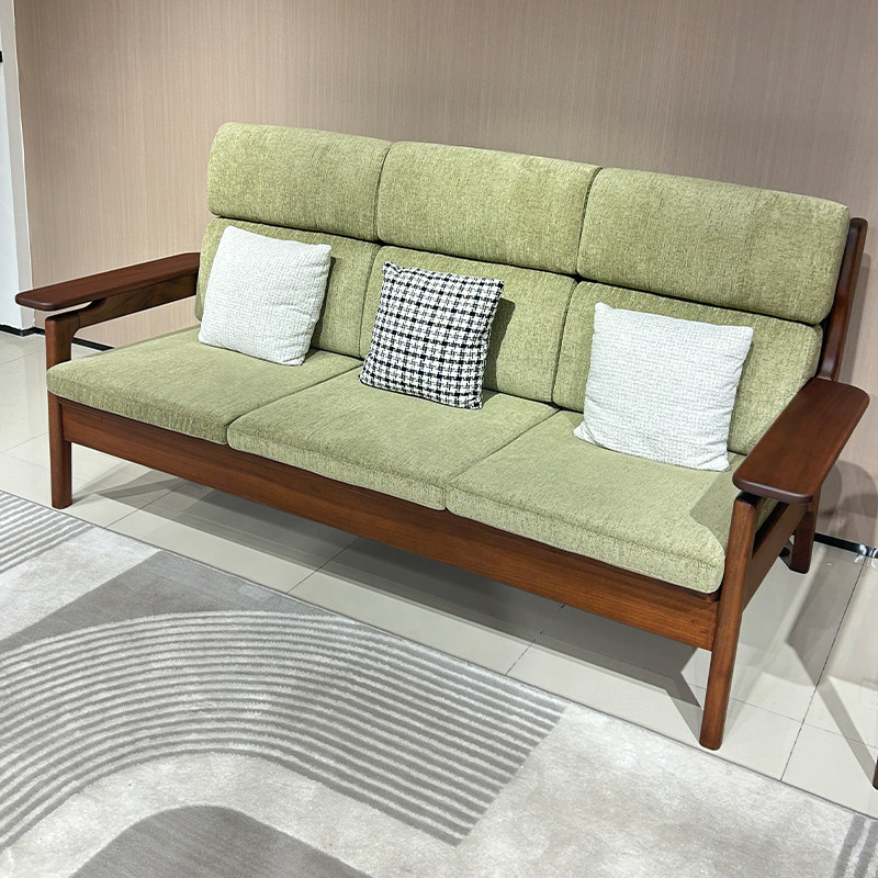全实木沙发客厅现代简约核桃木单两三人位可拆洗布艺组合沙发直排