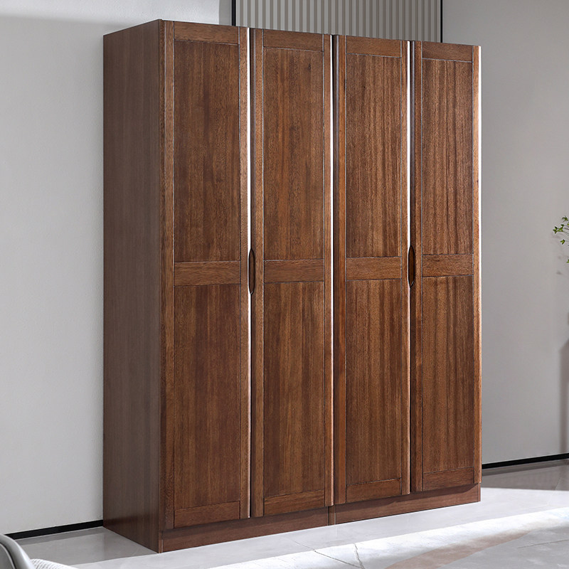简约现代全实木衣柜家用卧室小户型定制组装胡桃木四门落地柜子
