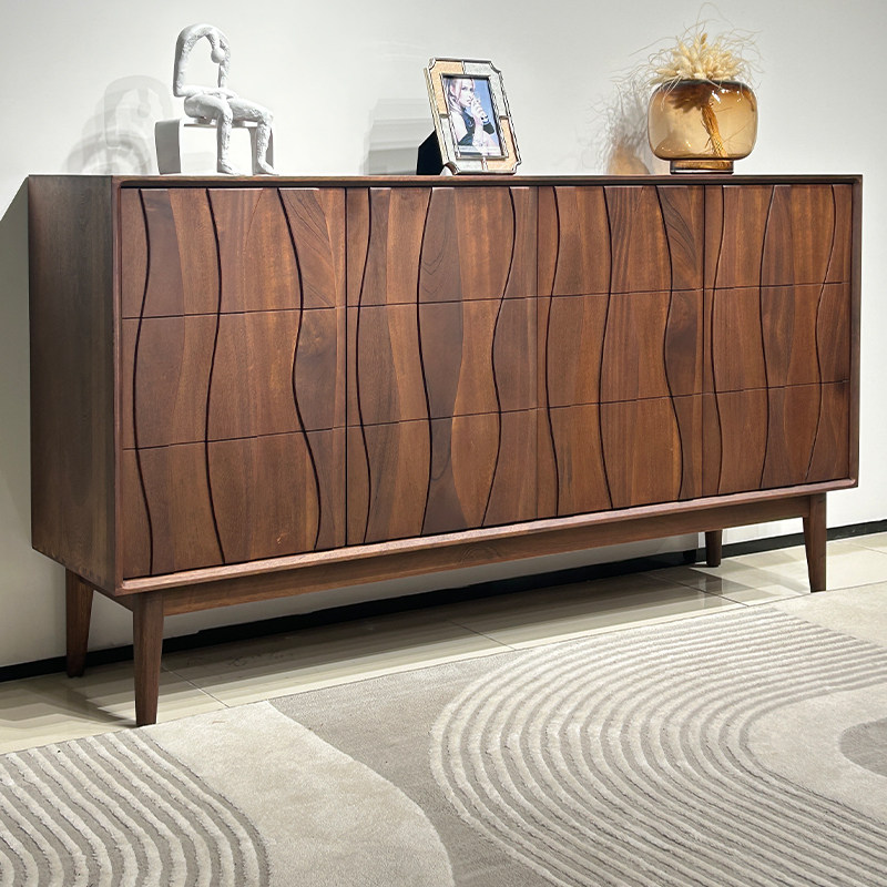 现代简约全实木餐边柜客厅家用储物柜复古风核桃木玄关隔断收纳柜