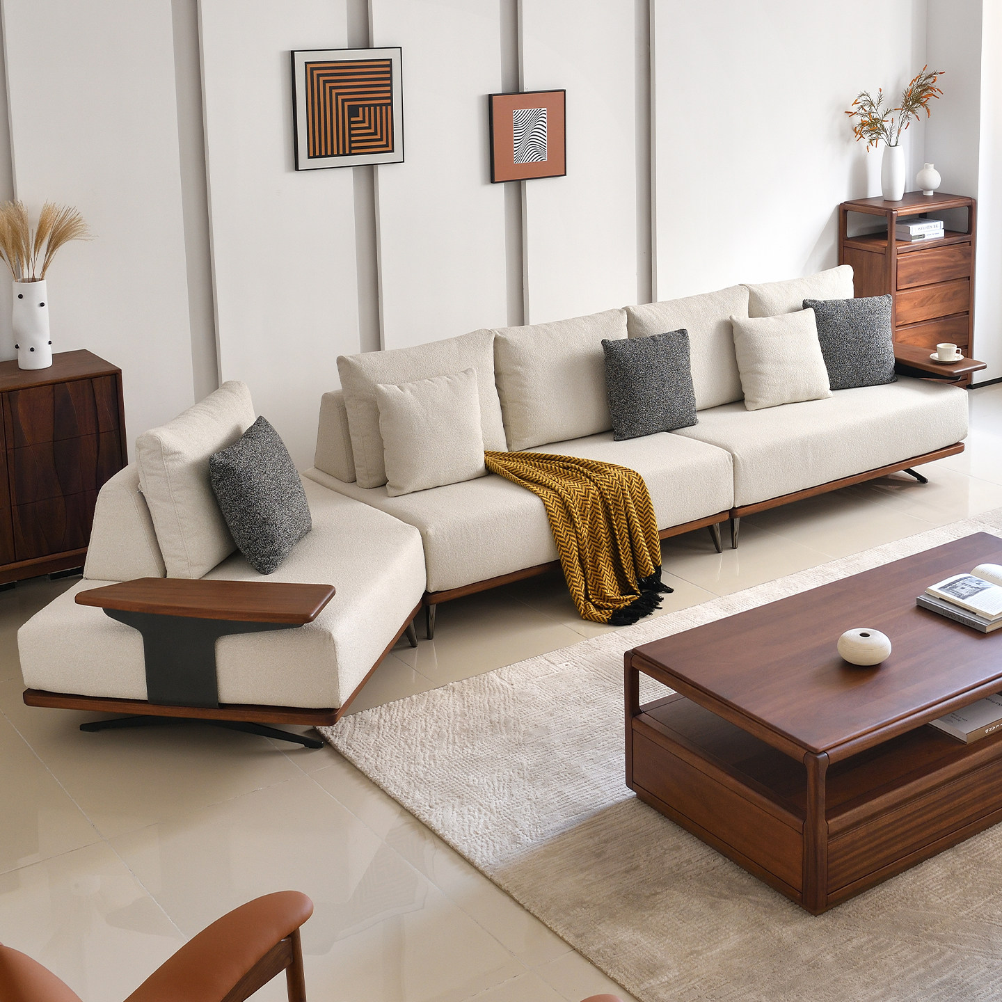 全实木异形沙发客厅家用现代简约高端布艺转角沙发直排2026新款