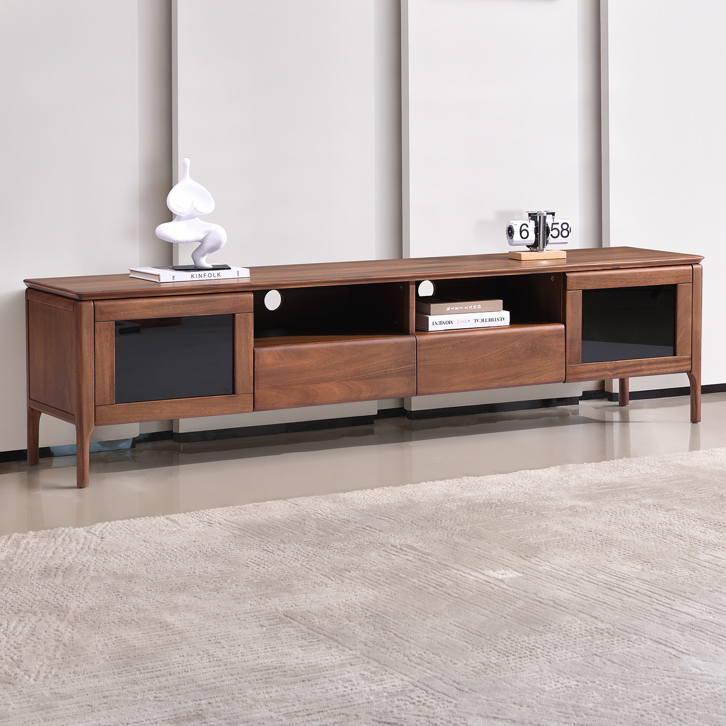 全实木电视柜客厅家用现代简约收纳储物柜一体小户型地柜2026新款