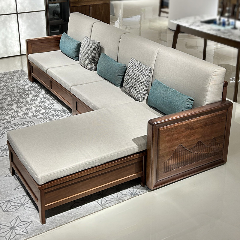 现代简约全实木沙发高端小户型客厅胡桃木四人位直排储物冬夏两用
