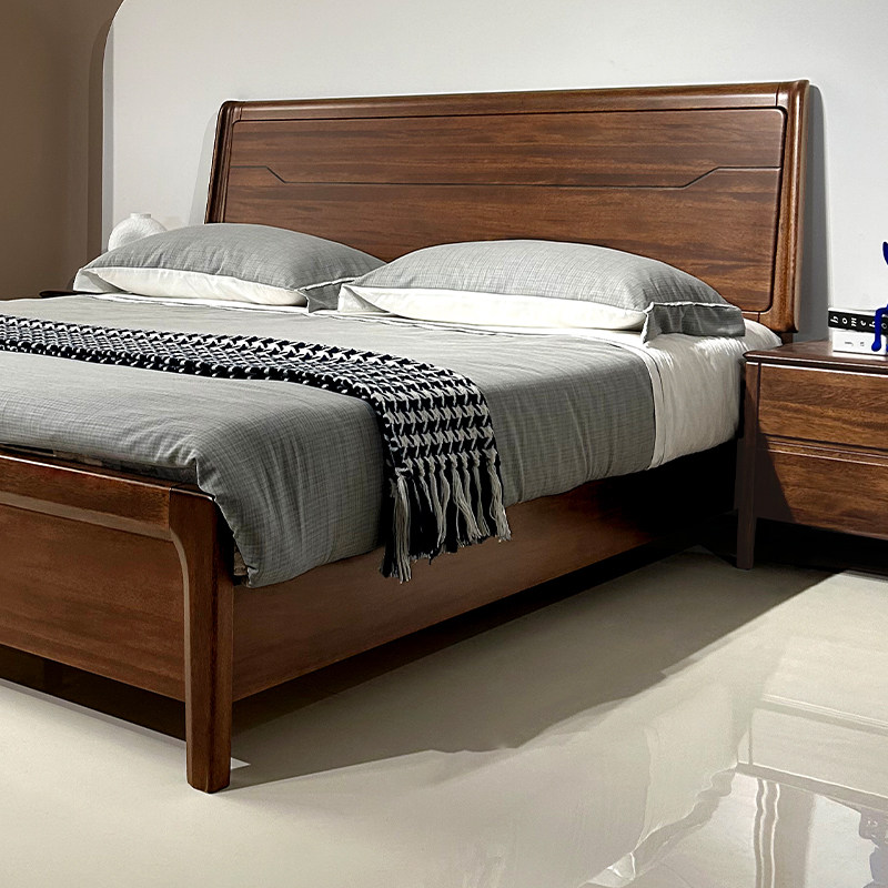 胡桃木双人床卧室家用现代简约主卧婚床储物1.5米1.8米全实木大