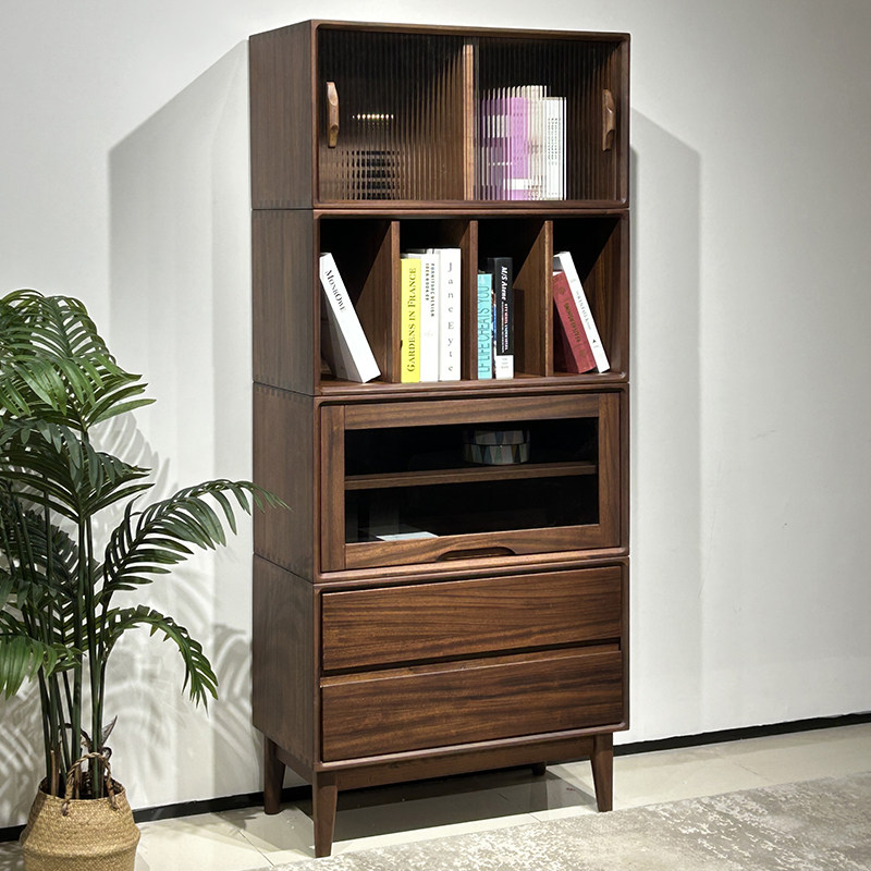 全实木边柜模块化自由组合柜客厅家用现代简约落地柜储物柜展示柜