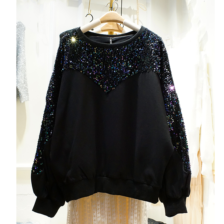 0时尚亮片宽松韩版百搭圆领卫衣