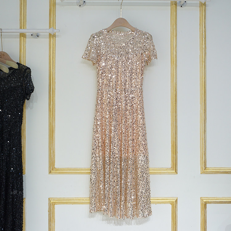 香槟色气质名媛晚礼服女长款仙女连衣裙2024夏季新款韩版亮片宴会