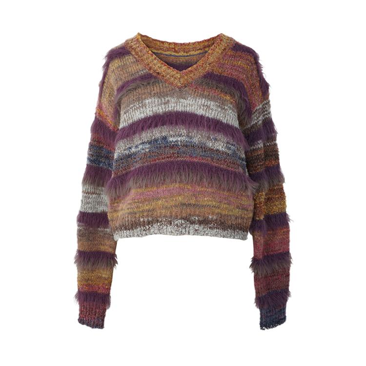 复古彩色条纹毛衣女时尚宽松