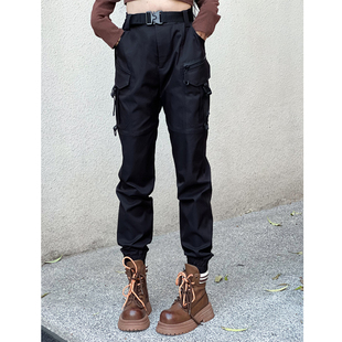 束脚小个子高腰显瘦秋冬加绒配马丁靴机车户外 女款 酷飒风工装 裤