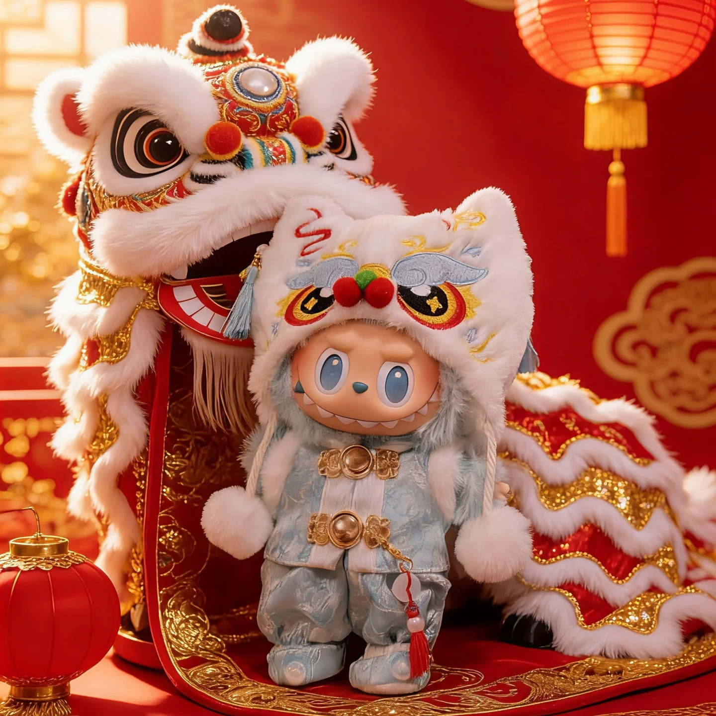 labubu新年娃衣过年衣一二三代拉布布招财树醒狮衣服拜年服套装