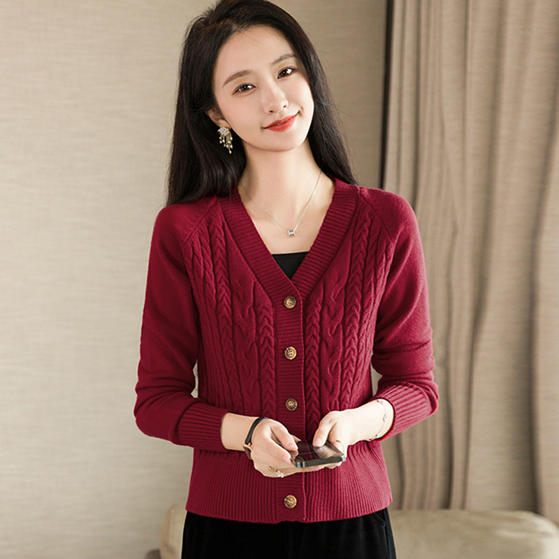 v领短款小个子毛衣外套女秋冬