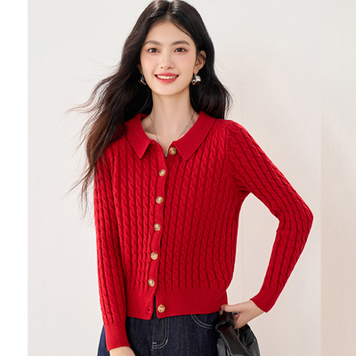 翻领短款毛衣女2025新款秋冬加厚