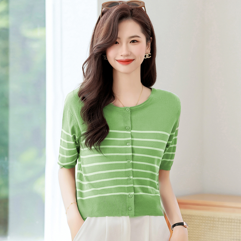 条纹短袖t恤女2025新款夏季冰丝