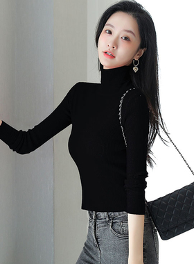 黑色高领短款毛衣女冬季加厚套头修身内搭打底衫小个子针织衫上衣