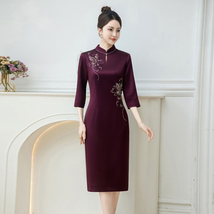 醋酸新中式 嫁女儿订婚高贵年轻婚礼妈妈礼服 改良旗袍2025秋冬新款