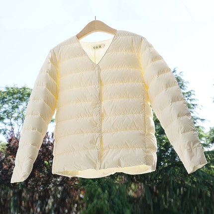 95白鹅绒内胆羽绒服短款冬季小v领保暖内搭