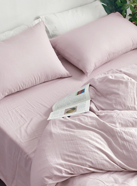 羽亲32支色织水洗棉四件套紫色米色纯棉被套全棉床单床上用品