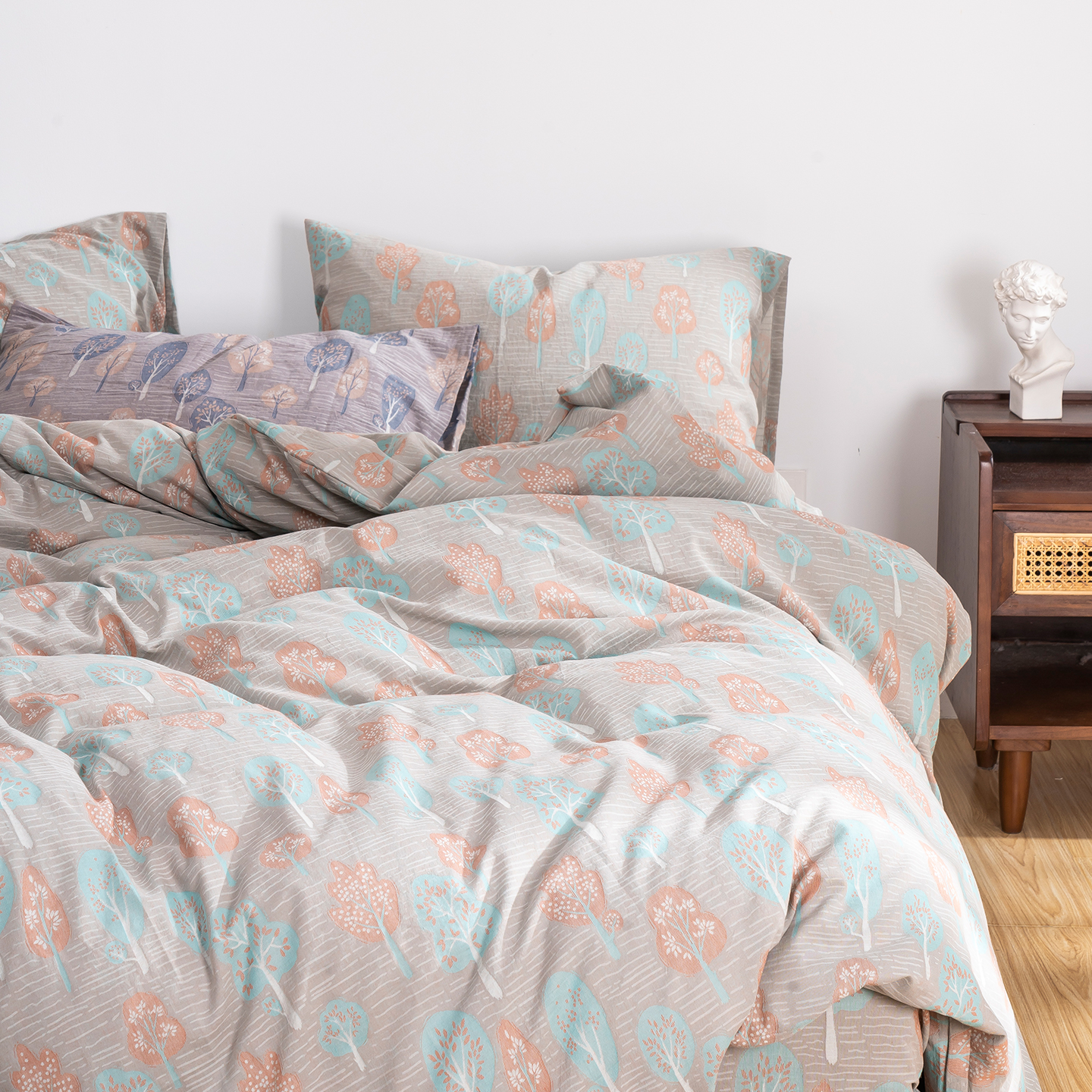 羽亲60支色织水洗棉提花四件套纯棉被套全棉床单床上用品