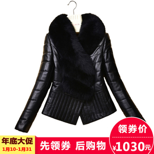 冬新款海宁皮草绵羊皮真皮羽绒服女短款反季特价狐狸毛领皮衣显瘦