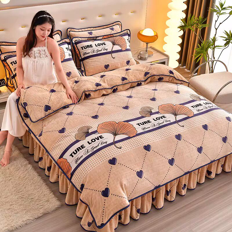 2026新款法式高克重印花牛奶绒四件套冬季双面加绒珊瑚法兰绒床品