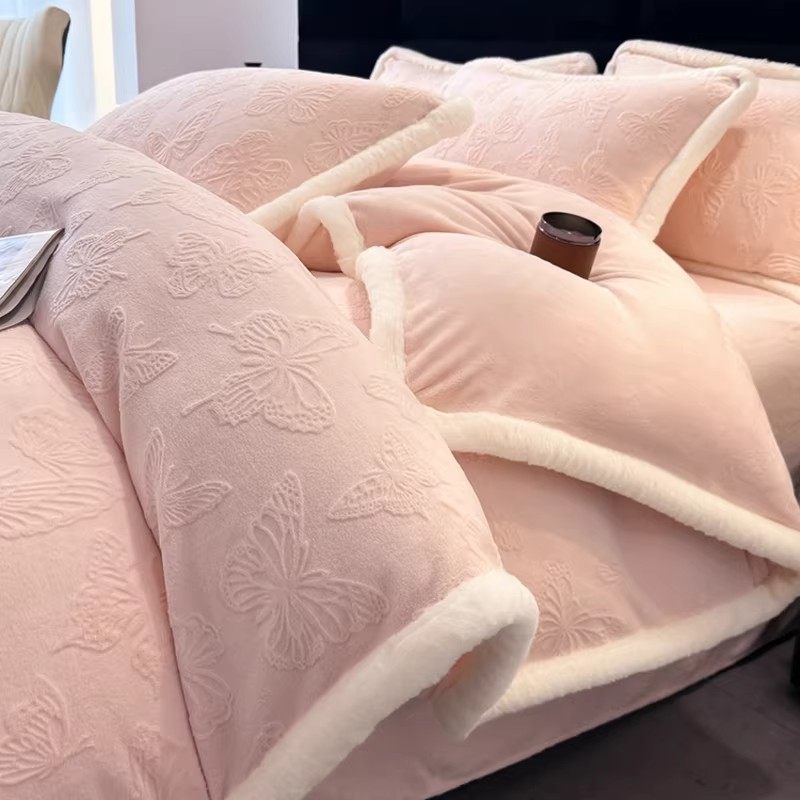 2026新款高克重雕花牛奶绒四件套冬季加绒保暖珊瑚绒高端床单被套,床上用品,床品套件/四件套/多件套,淘宝优惠券,粉丝福利购,淘宝优惠卷